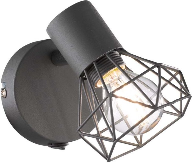 Unbekannt - Wandstrahler ran Grau mit Schalter, Gitterlampe schwenkbar, Breite 8cm