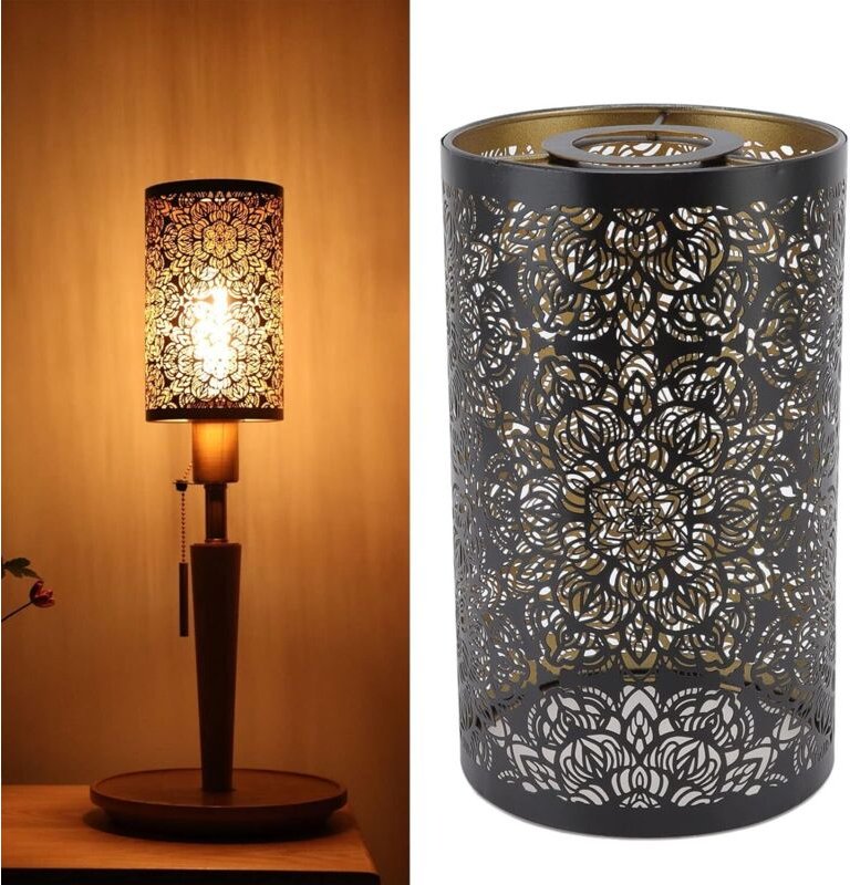 CCYKXA Tischlampenschirm, Metall-Pendellampenschirm, dekorativer, hohlgeschnitzter, zylindrischer Eisenschirm zum Aufhän...
