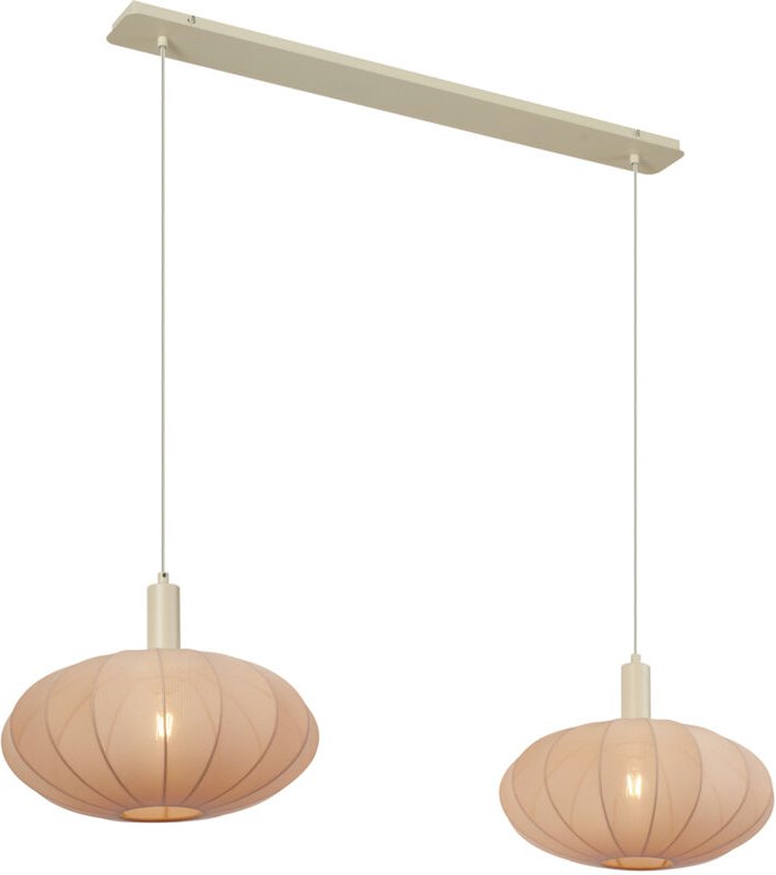 Japandi Hängelampe Beige mit Stoffschirm 2-flammig - Bida
