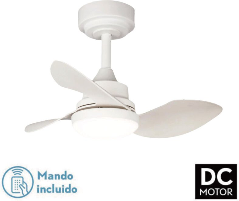 Fijalo - Deckenventilator 3 Flügel / Metalllampe / Abs Weiß 64x64x30cm