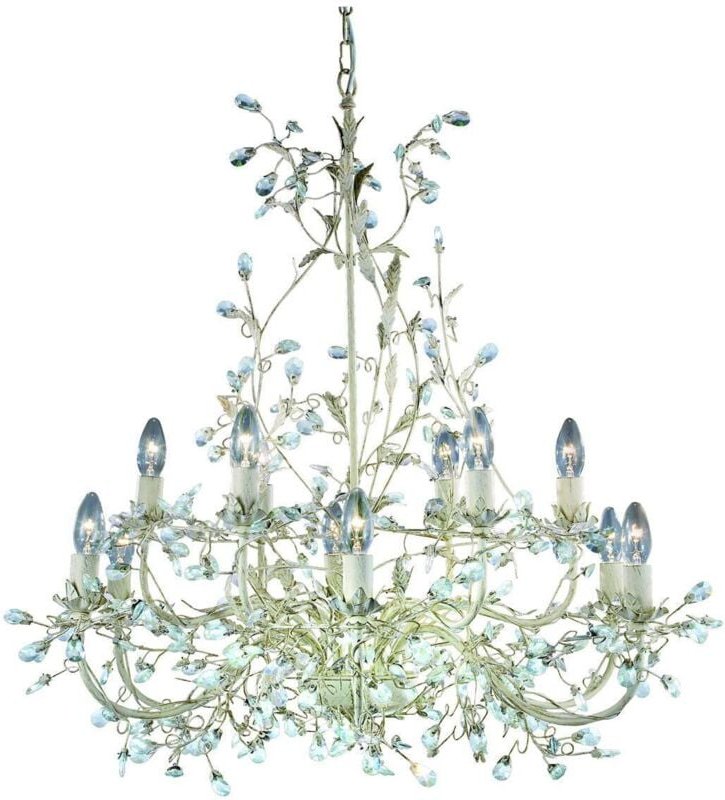 Searchlight Almandite - 12 Light Multi Arm Deckenanhänger Gold, Creme mit Kristallen Blumenblätter Design, E14