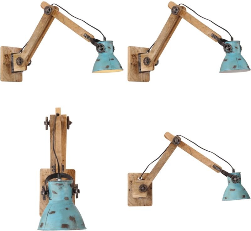 Wandleuchte 25 W Blau 96x15x20 cm E27 - Industrielampen - Wandleuchte Blau - Mangoholzlampe - Vintagelampe - Wohnraumbel...