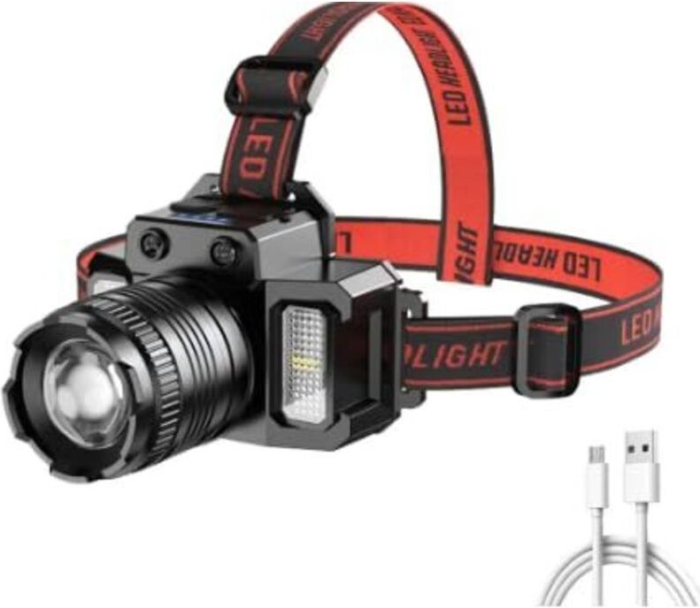 LED-Stirnlampe, 1000 Lumen, 9 LEDs, USB-aufladbar, Bewegungssensor, wasserdicht, 50 m Leuchtweite, Universalgröße, schwa...