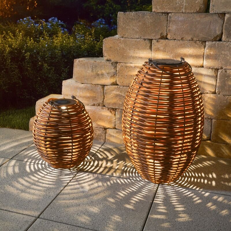 Esotec - Solar Rattanleuchte Victoria 2er Set usb, cct Funktion, Polyrattan 102280