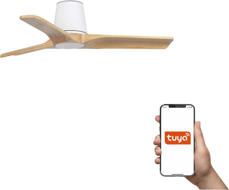 Faro Heywood Tub Kleiner 3-Blatt-Deckenventilator Mattweiß, Kiefer Tuya Smart System