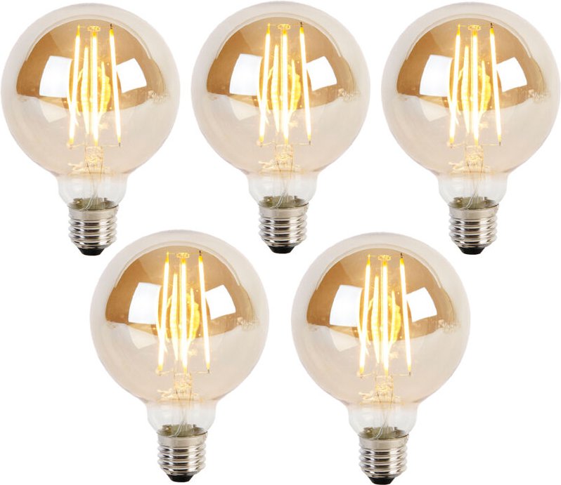 Luedd - 5er Set E27 3-Stufen dimmbar led Glühbirnen G95 Gold Glas 5W 380lm 2200K