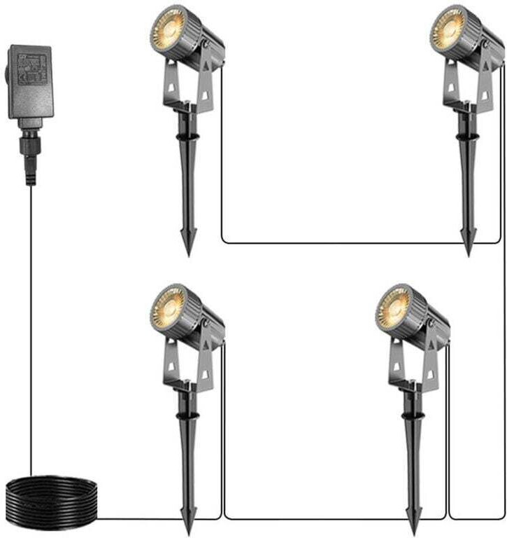 4er-Set Niedervolt-Gartenstrahler – IP65 wasserdicht – Garten- und Wegebeleuchtung mit Erdspieß und Stecker – für Rasen ...