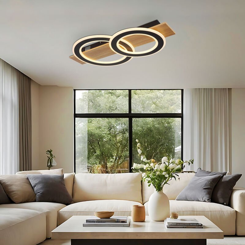 Globo Lighting - Deckenleuchte Deckenlampe Wohnzimmerleuchte Holzlampe Ringe 2 flammig led l 63cm