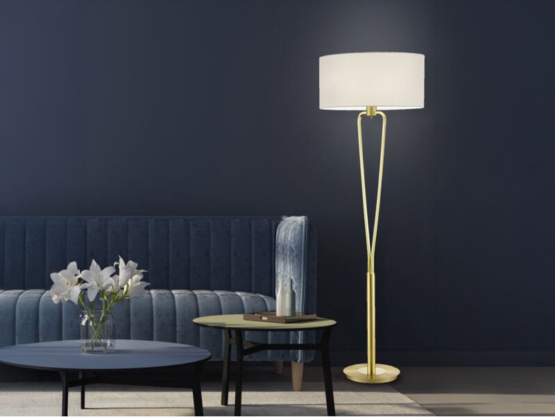 Designer Stehleuchte paris ii Messing mit Stoffschirm Weiß, Höhe 160cm