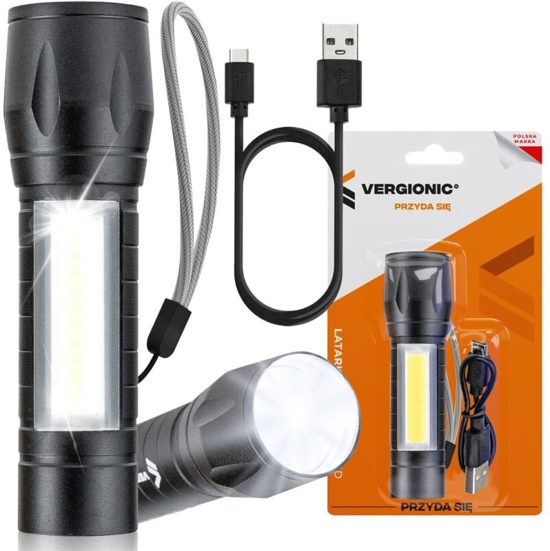 Vergionic taktische LED-Taschenlampe, leistungsstark, wiederaufladbar, USB-aufladbar, militärtauglich