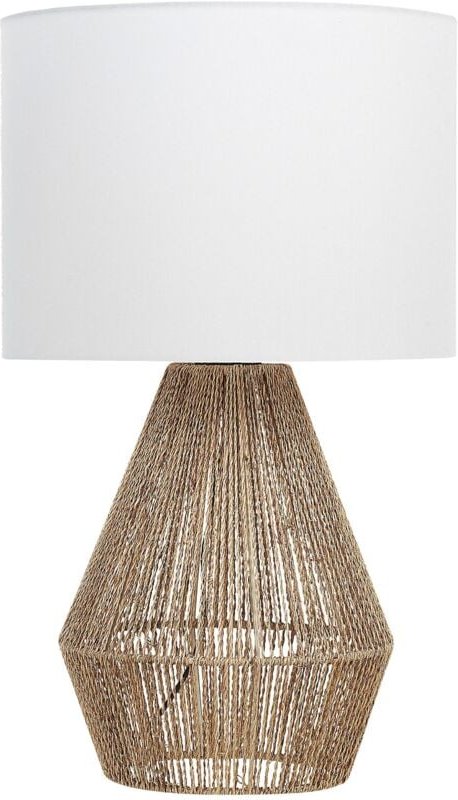 Thumbnail - Tischlampe Natürlich und Weiß Metall Vasenform 52 cm Stoffschirm Trommelform Kabel mit Schalter handgefertigt Boho Schla...