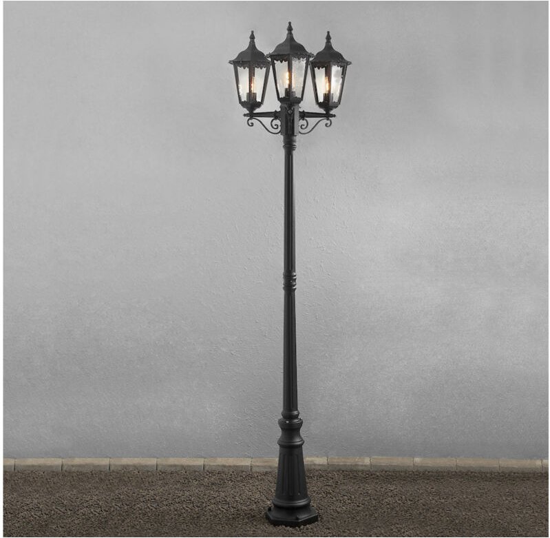 Konstsmide - Schwarze Gartenlaterne firenze, Aluminium, inkl. Pfahl und Fundament