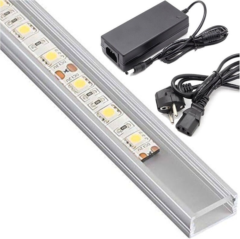 Trade Shop Traesio - Trade Shop - wasserdichtes aluminium-stangenprofil 1 meter mit 72 18W leds + 5 ah stromversorgung -...