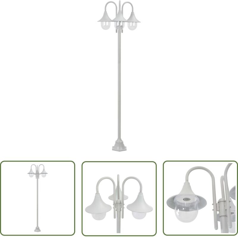 Garten-Pollerleuchte E27 220 cm Aluminium 3-Laterne Weiß - Gartendekor - Außenbeleuchtung - Laterne - LED-Lampe - Garten...