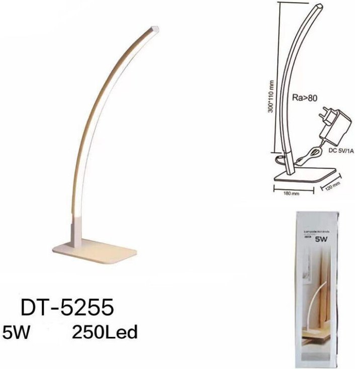 Trade Shop - 5 WATT LED SCHREIBTISCHLAMPE LINEAR GEBOGEN MODERNES DESIGN FÜR TISCH DT-5255 -