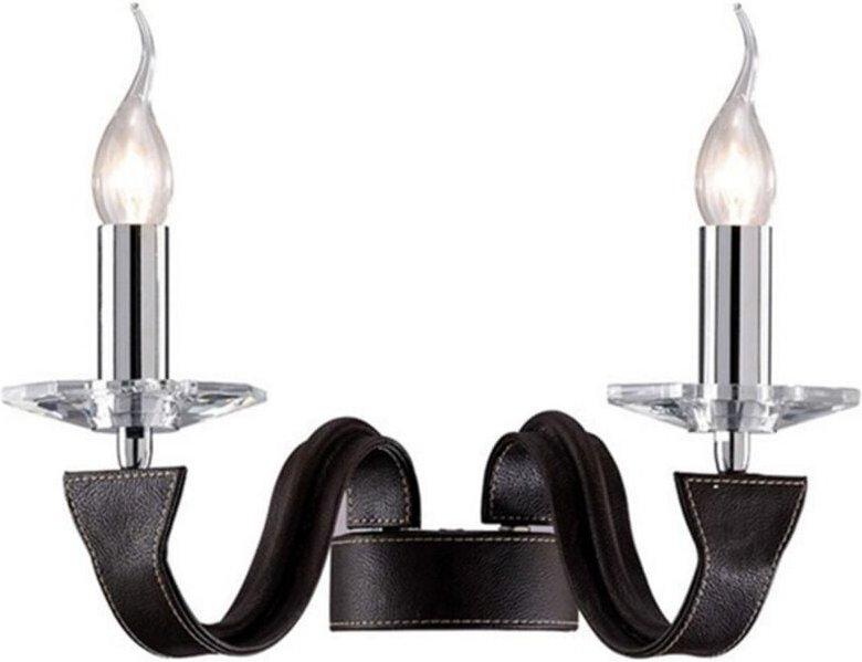 Inspired Diyas - Nardini - Wandleuchte 2 Hell poliertes Chrom, dunkelbraunes Kunstleder, Kristall