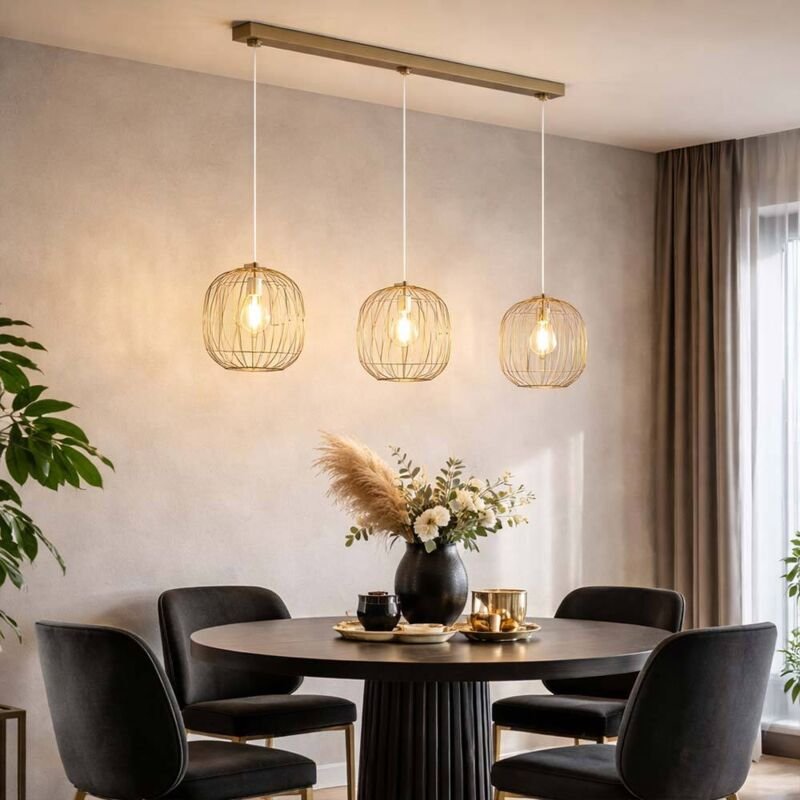 LED Hängeleuchte Retro Pendelleuchte sandfarben 3 flammig Esszimmerleuchte Gitterschirme, Metall, 3x 7W 630lm warmweiß, ...