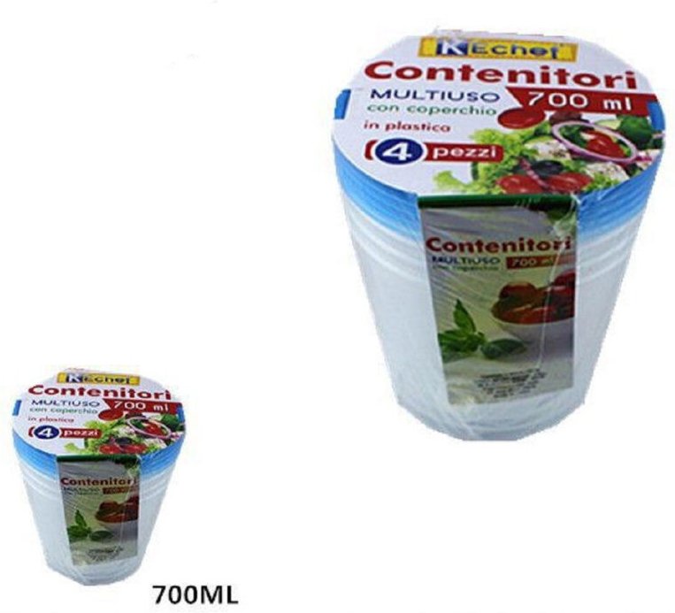 Trade Shop Traesio - Trade Shop - set mit 4 runden mehrzweckbehältern mit kunststoffdeckel 700 ml küche -