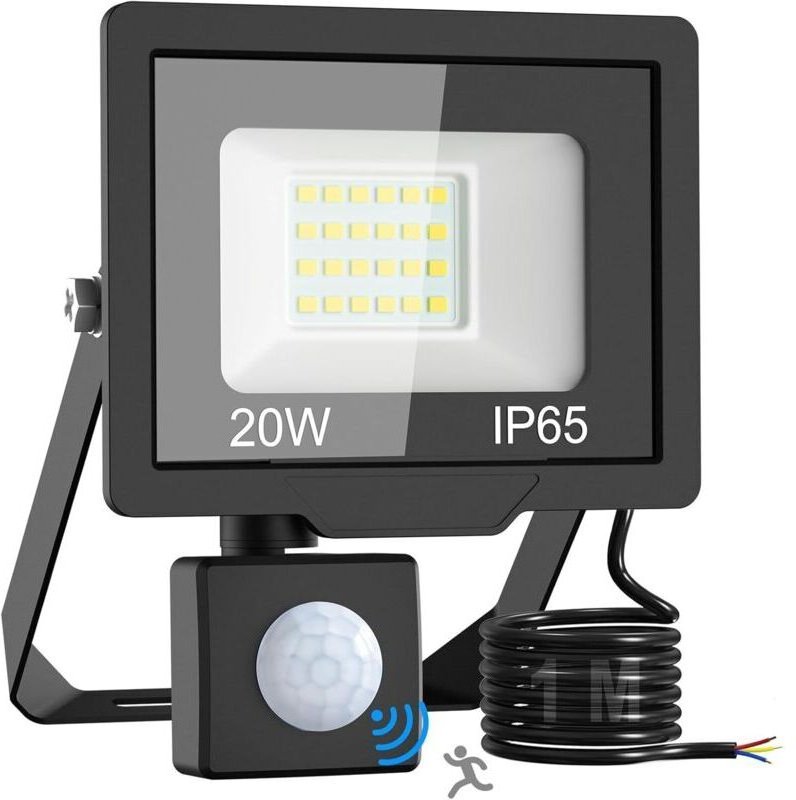 20-W-LED-Außenstrahler mit Bewegungsmelder, 2000-lm-LED-Außenspot, IP65 wasserdichte Außenbeleuchtung, 6500 K kaltweiße ...