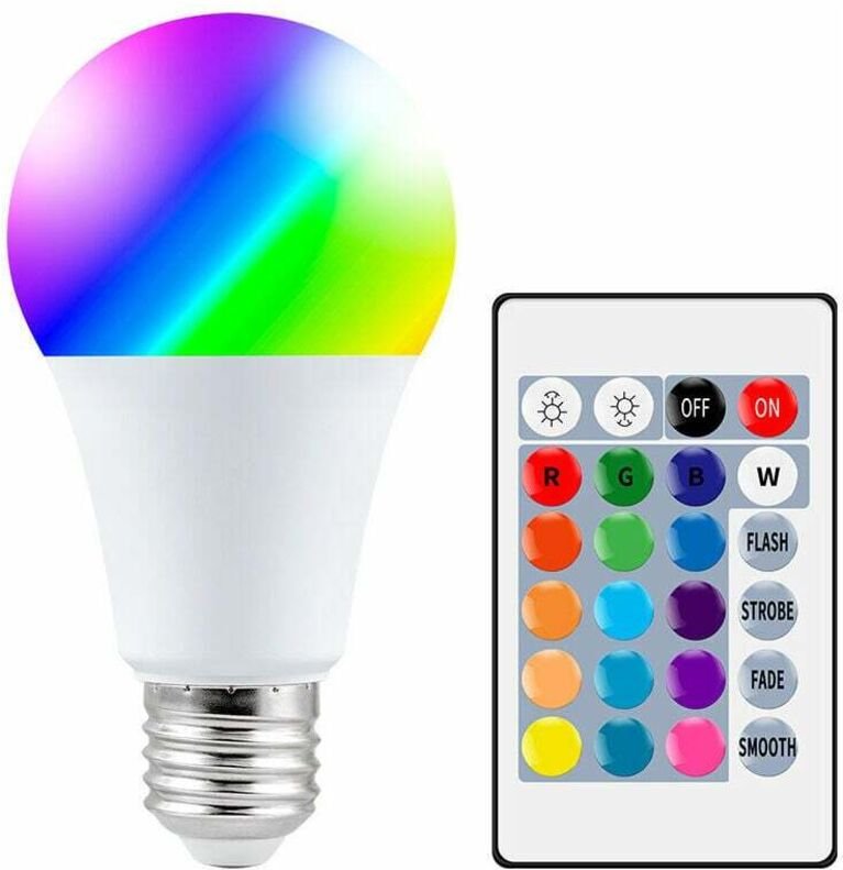 Farbige LED-Lampe, 10 W E27 RGBW-LED-Lampe mit Fernbedienung, Speicherfunktion und Timer, 12 Farben und 7 Helligkeitsstu...