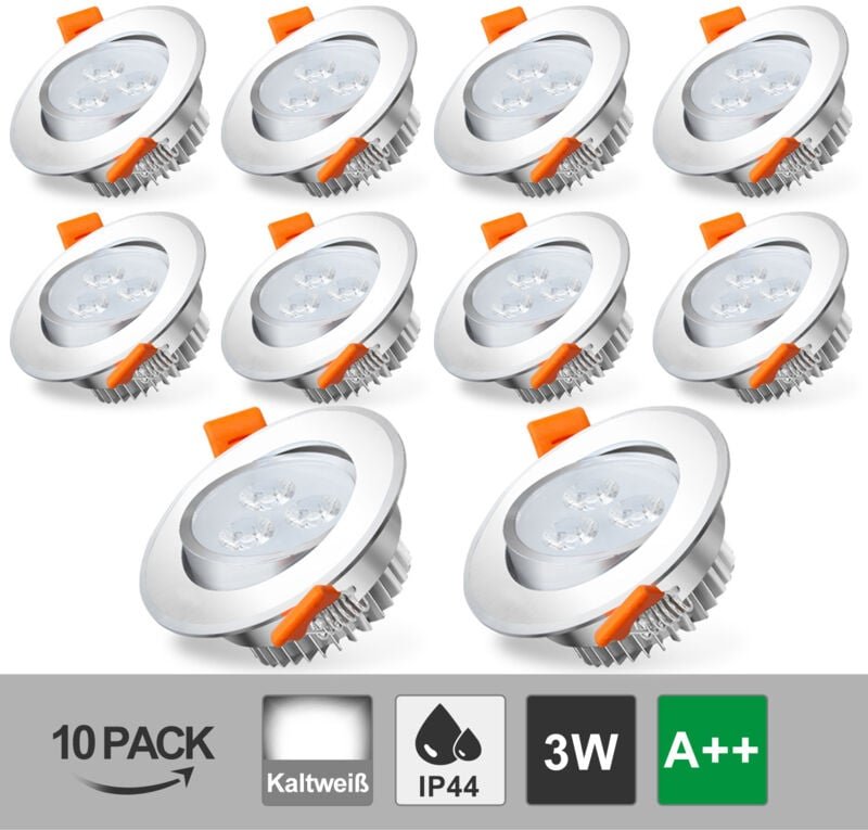 Wolketon 10X LED Einbaustrahler Spot Set Kaltweiß 3W Einbauleuchte Deckenleuchte Strahler IP44 3W