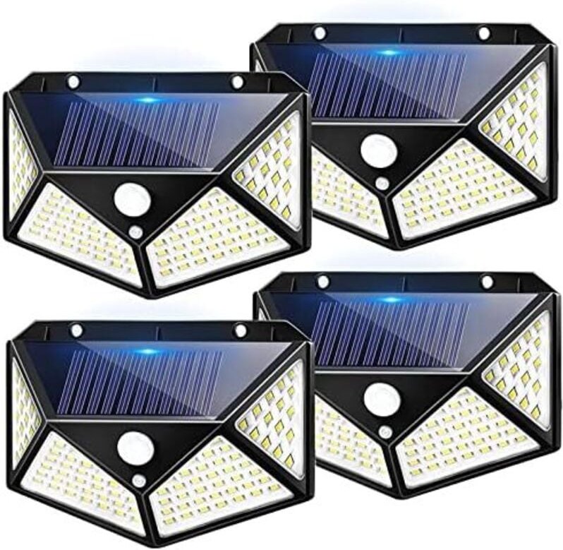Thumbnail - 4er Solarleuchten-Set für den Außenbereich, 100 LEDs mit Bewegungsmelder, 270° Abstrahlwinkel, IP65 wasserdicht, Wandleu...
