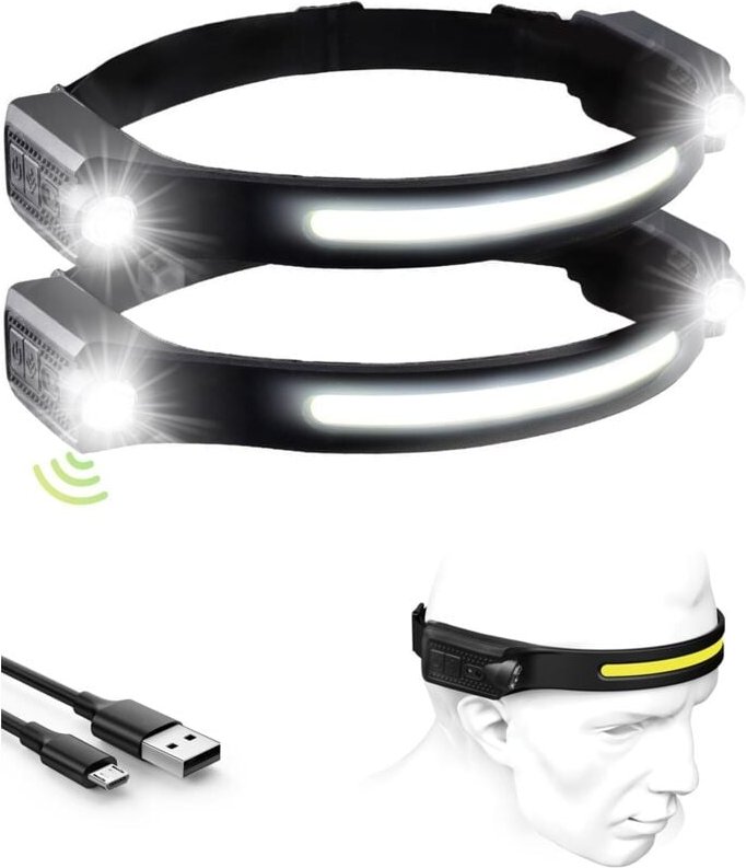 Wiederaufladbare LED-Stirnlampe, 1200 lm, Doppel-Stirnlampe, 12 Stunden Akkulaufzeit, 5 Beleuchtungsmodi, leicht, mit Be...