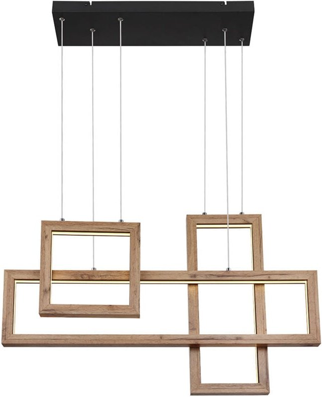 Hängelampe Wohnzimmerleuchte Holzleuchte led Pendellampe Esstischleuchte, mdf Metall schwarz, 40W 1800lm warmweiß, h 120...