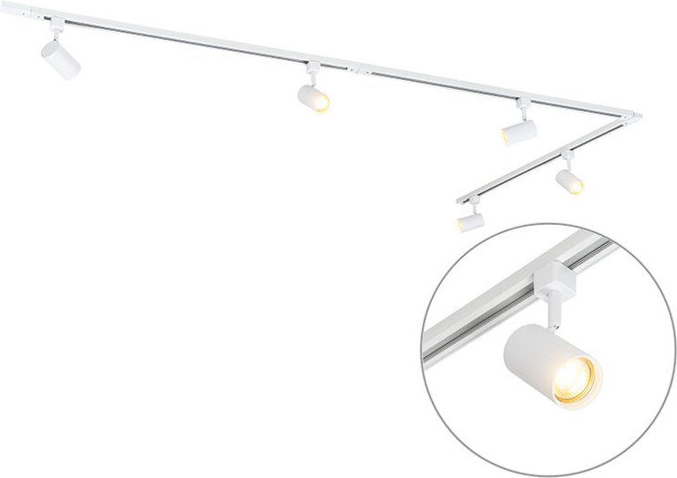 Modernes weißes Schienensystem mit 5 Spots 1-phasig - Jeana