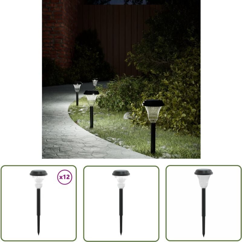 Solar-Wegbeleuchtung mit Erdspießen 12 Stk. Weiß - Solarlaterne - Wegeleuchte - Gartenbeleuchtung - Außenstehleuchte - S...