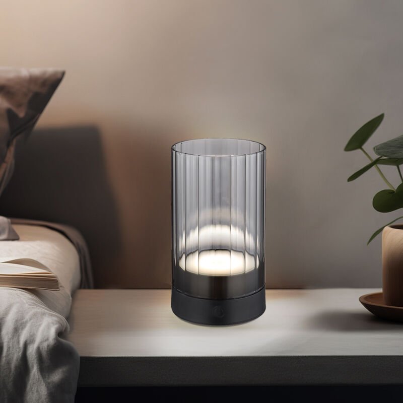 Thumbnail - Außenlampe Tischlampe Gartenlampe LED Rauchglas Touchdimmer Akkulampe H 14 cm