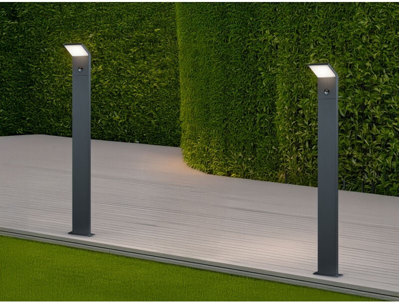 Led Pfostenleuchte mit Bewegungsmelder 2er set Anthrazit IP54 H.100 cm