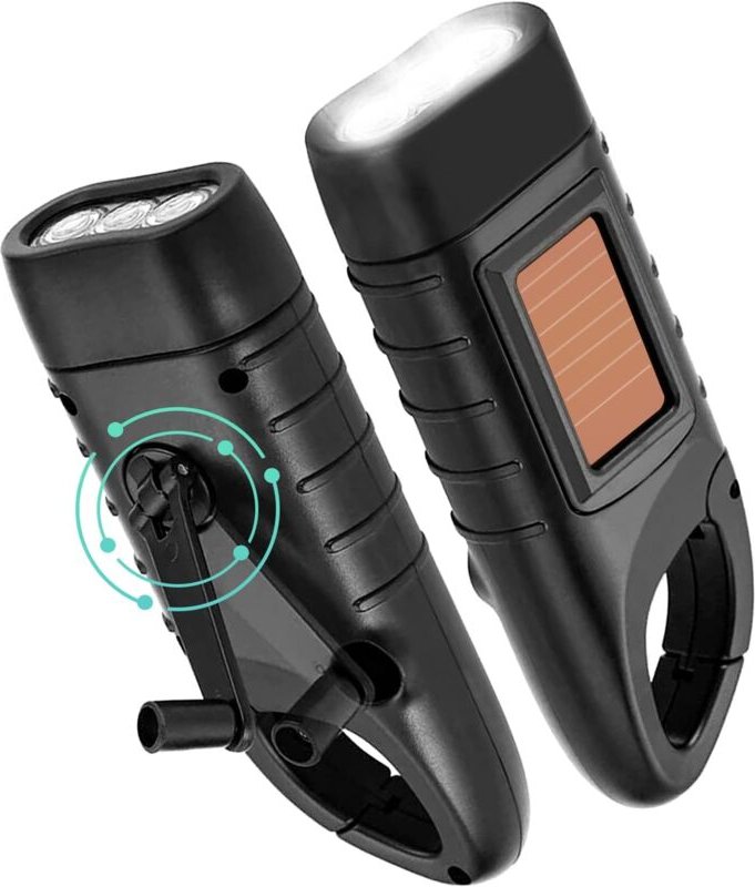 Ersandy - 2 Stück Handkurbel-Taschenlampe, Solar-Handkurbel-Taschenlampe, wiederaufladbar, LED-Dynamo-Taschenlampe mit H...
