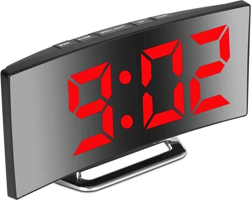 Digitaler Wecker fürs Schlafzimmer, 7-Zoll-LED-Spiegeldisplay, 2 Helligkeitsstufen, 12-/24-Stunden-Anzeige, Temperaturan...