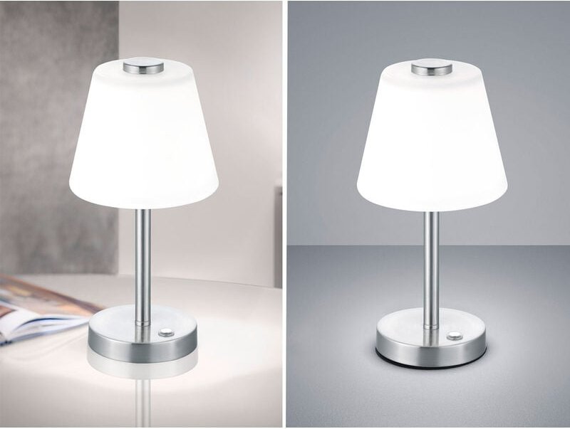 Led Touch me Tischleuchte emerald Silber matt, Glaslampenschirm Weiß, h: 29cm