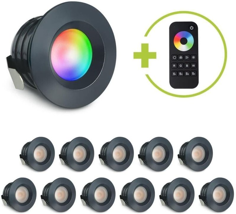 Einbaustrahler Mini flach Torino 3W RGBW IP44 - Farbe: anthrazit RAL 7016 - Anzahl: 12x