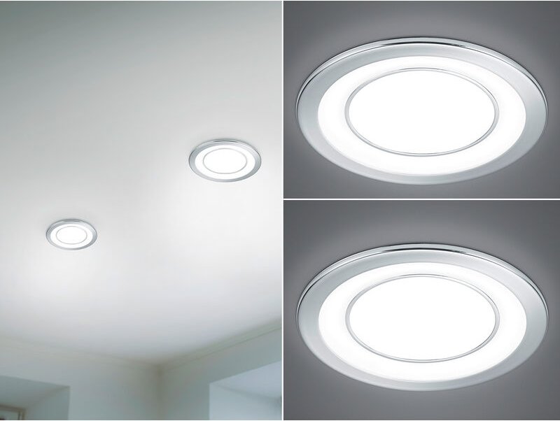 Runde led Deckeneinbaustrahler 2er Set in Silber Chromfarben ø 14,8cm
