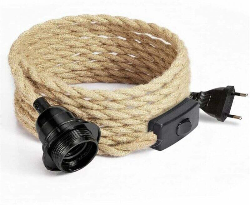 Cavo elettrico in lino a 2 conduttori da 4,5 m, con presa E27 e interruttore, per lampada fai da te (senza lampadina)