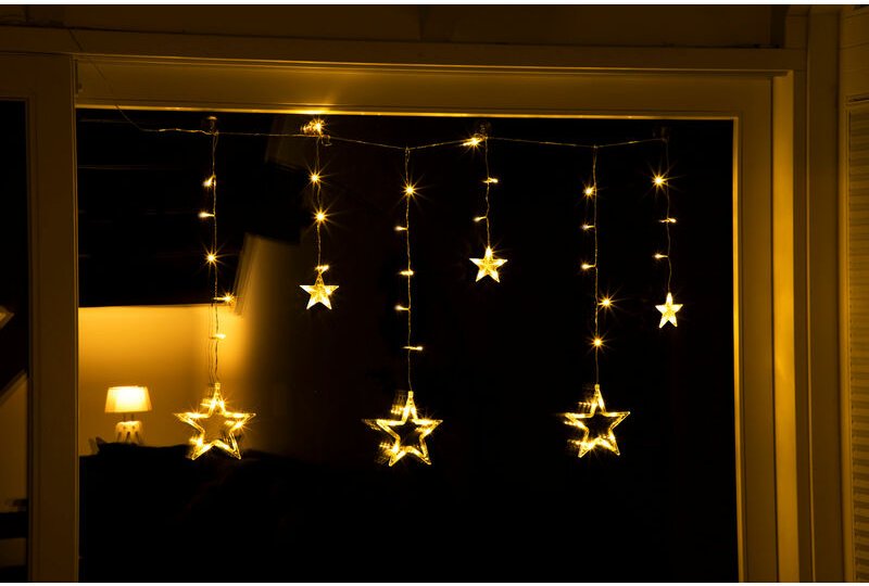 LED Sternen Lichtervorhang warm weiß - 100 cm - Deko Lichterkette mit 63 LED für Innen