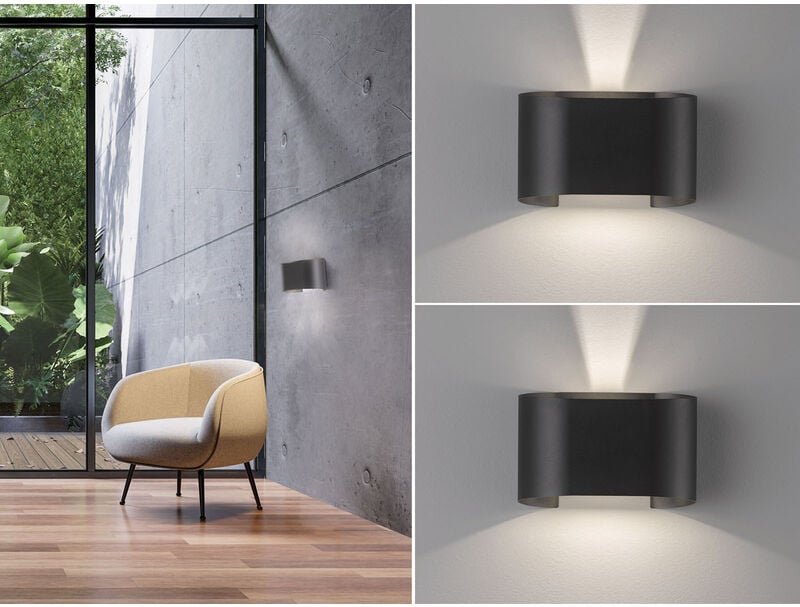 2er SET LED Updown Wandlampen Schwarz für Innen & Außen, Breite 18cm