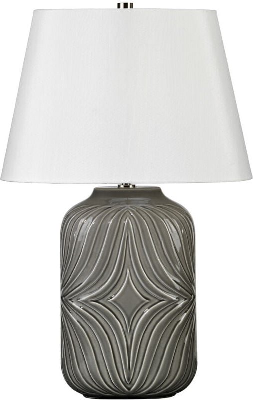 Tischleuchte Beistelllampe Wohnzimmerlampe Porzellan Grau h 56 cm Weiß