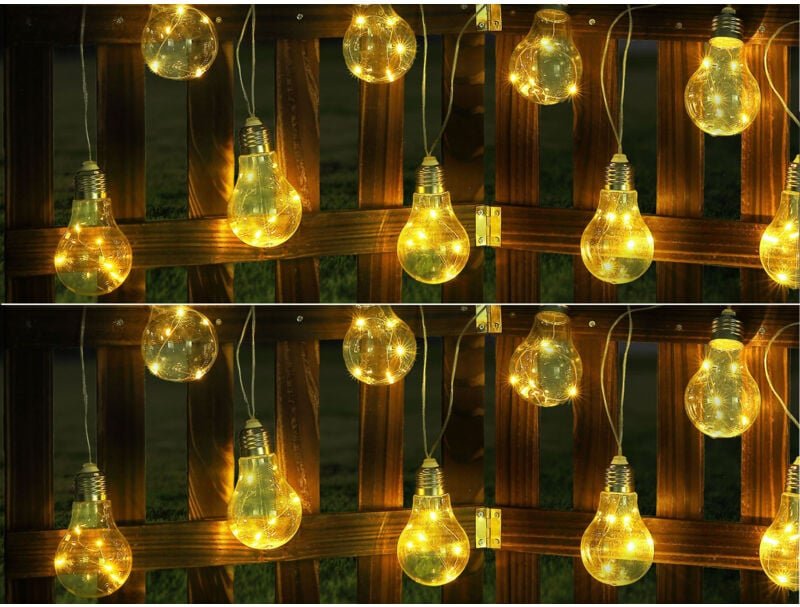 Meinewunschleuchte - 2er Set Solar led Outdoor Lichterkette mit 10 Glühbirnen, 2 Lichtmodi, 3,8 Meter