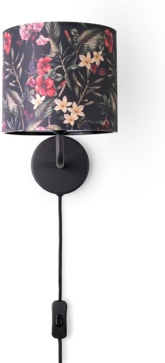 Tischlampe Schreibtischlampe Wandlampe Stoff Nachttisch E14 Blumen Jungle Deko Wandleuchte - Schwarz, Design 5 (Ø18 cm) ...