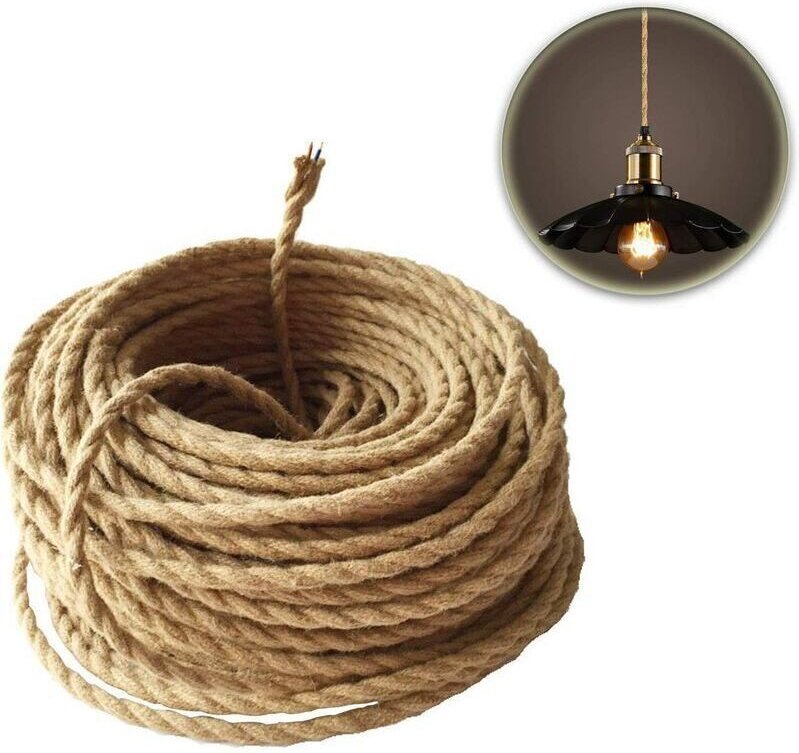 Retro-Stoffkabel, gedrehtes Hanfseil, 2-adriges Kabel (2 x 0,75 mm) für Hängelampenzubehör, 20 m