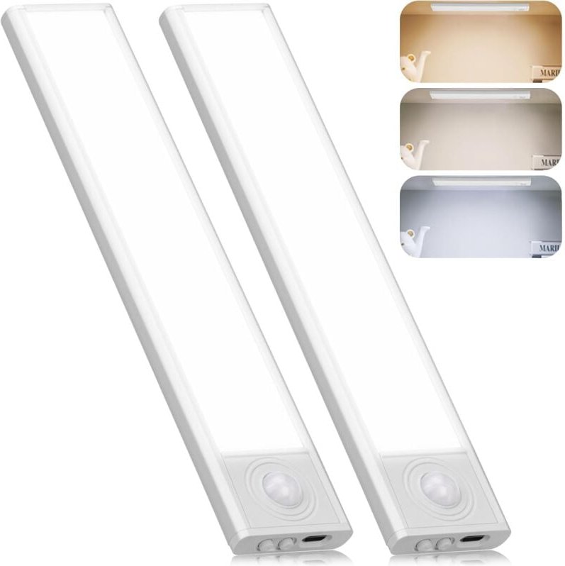 Schranklampe mit Bewegungssensor, 2-teilige kabellose, über usb wiederaufladbare Schrankleuchte, 3 Beleuchtungsmodi, Nac...