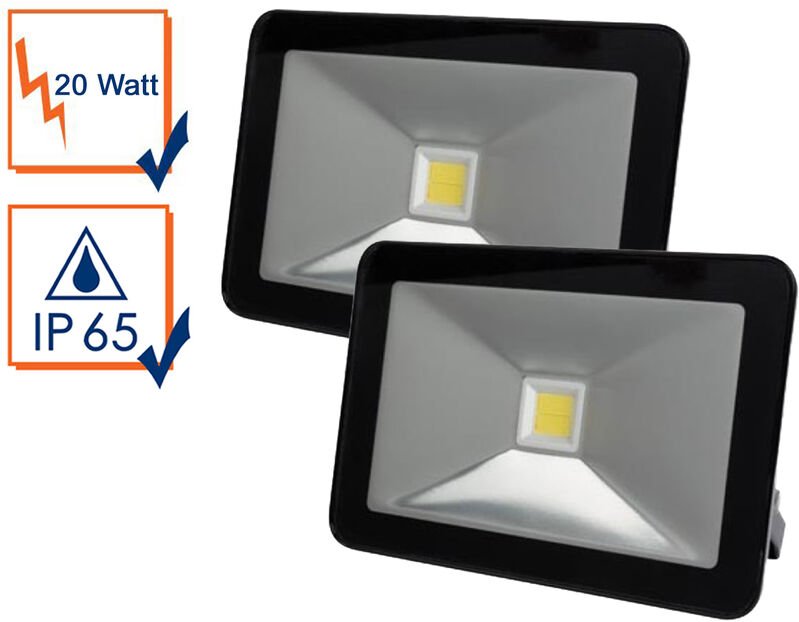 Perel - 20 Watt led Strahler 2er set, 4000 Kelvin Neutralweiß, IP65, 13x18cm