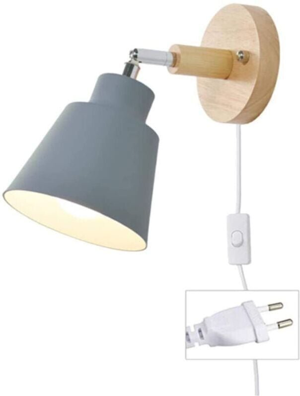 Graue Wandleuchte mit Steckdose und Schalter, modernes Design für Schlaf- oder Wohnzimmer, Vintage-Retro-Wandleuchte, Na...
