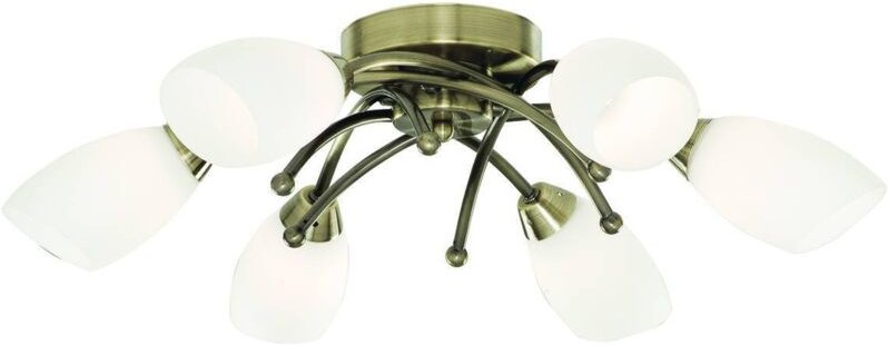 Searchlight - Opera - 6 Light Flush Multi Arm Deckenleuchte Antik Messing und Opalglas, G9
