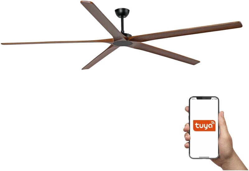 Faro Bigwood XXL 5-Flügel-Deckenventilator Mattschwarz, Walnuss Tuya Smart System