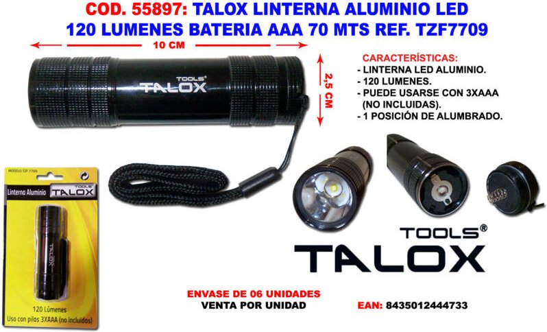 TALOX LED-Taschenlampe aus Aluminium, 120 Lumen, AAA-Batterie, 70 m